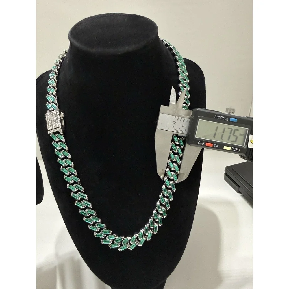 green iced out cuban necklace & bracelet, you get both, sizes 18 & 8 11.5mm